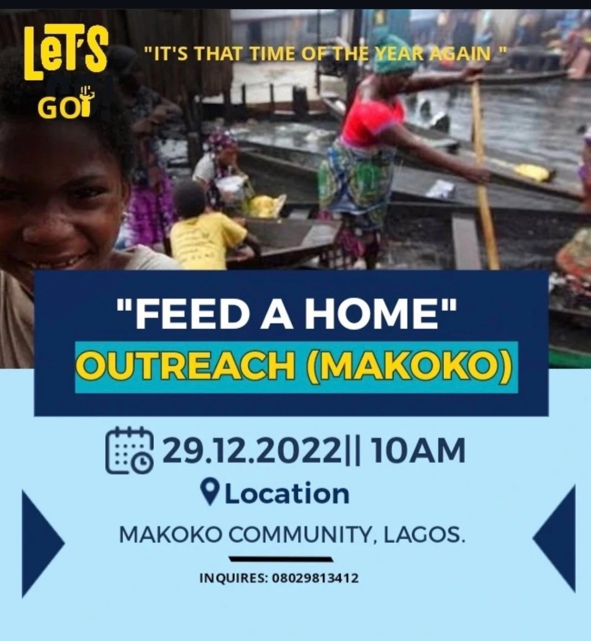 Original Feed a Home outreach announcement for Makoko, dated 29 December 2022